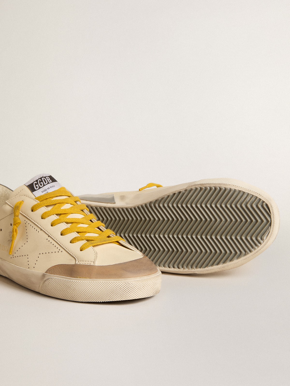Golden Goose Men's Super-Star in leather with perforated star and gray suede heel tab