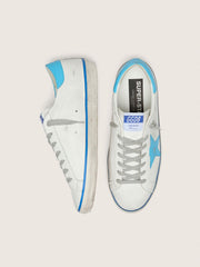 Golden Goose Men's Super-Star LTD in white leather with light blue leather star and heel tab