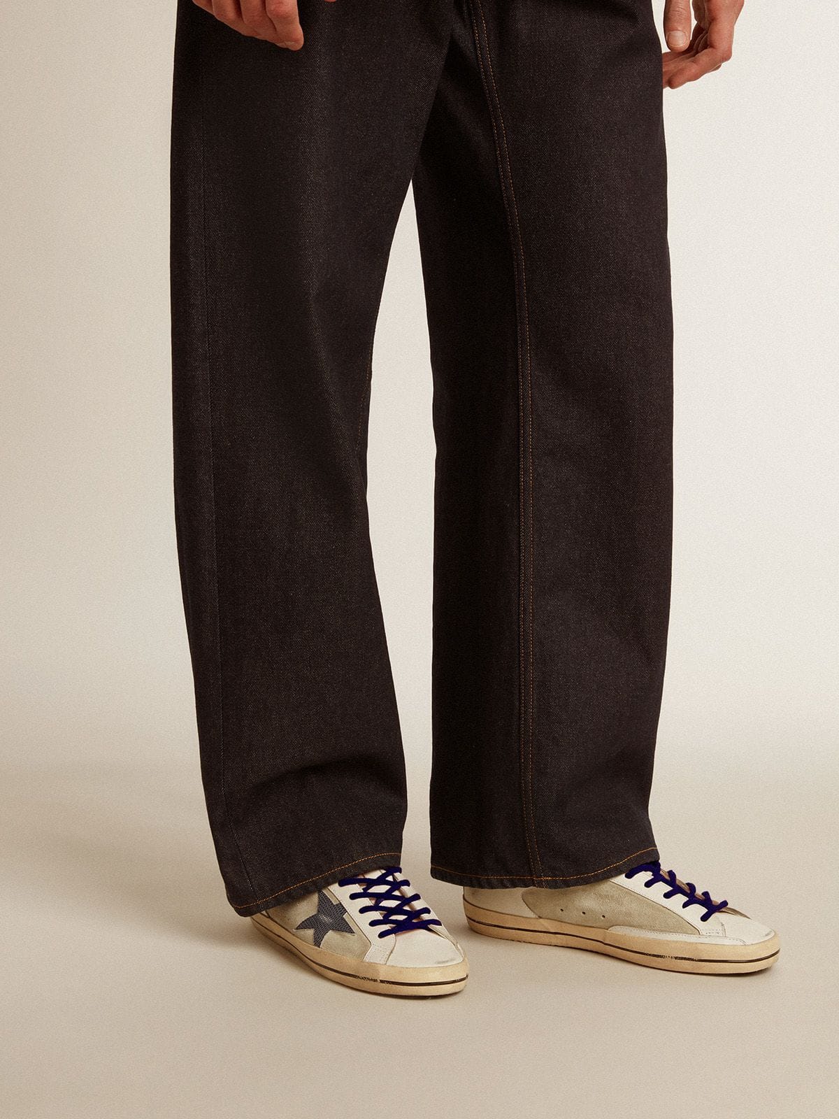 Golden Goose Men's Super-Star in leather and suede with blue lizard-print leather star
