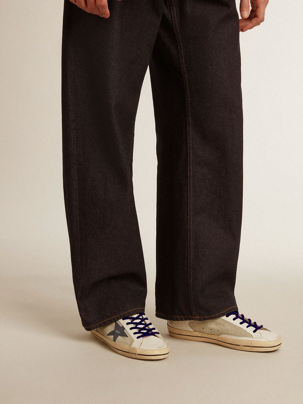 Golden Goose Men's Super-Star in leather and suede with blue lizard-print leather star