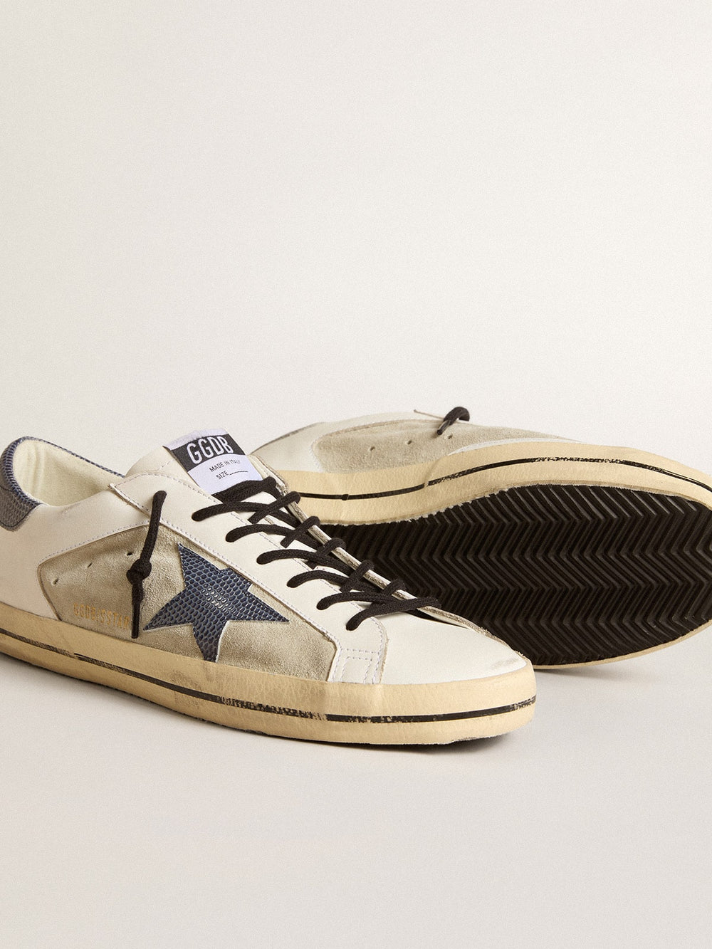 Golden Goose Men's Super-Star in leather and suede with blue lizard-print leather star