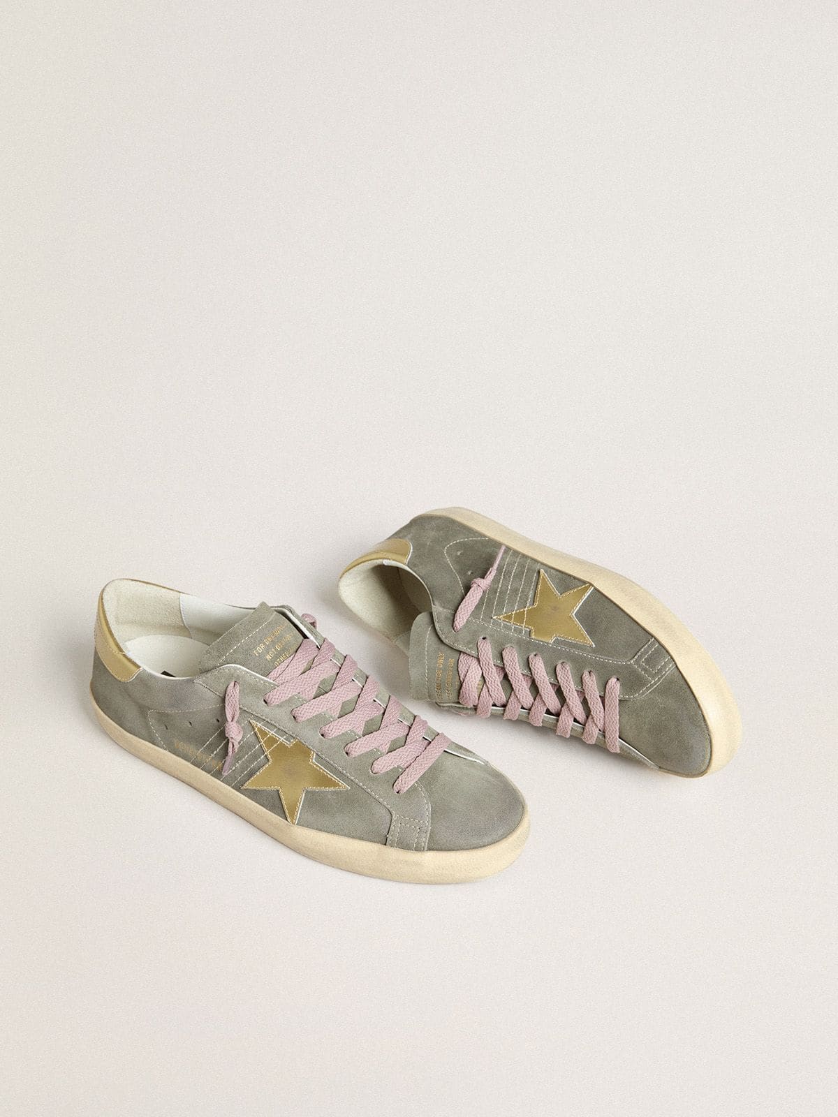 Golden Goose Men's Super-Star in gray suede with gold metallic leather star and heel tab