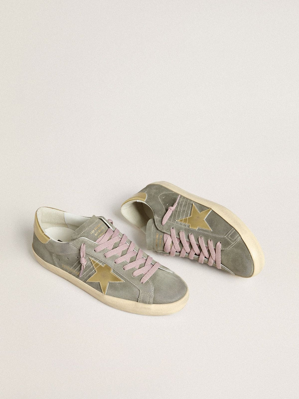 Golden Goose Men's Super-Star in gray suede with gold metallic leather star and heel tab