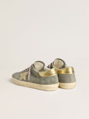 Golden Goose Men's Super-Star in gray suede with gold metallic leather star and heel tab