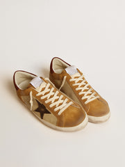 Golden Goose Men’s Super-Star in beige and caramel suede with black crackle leather star