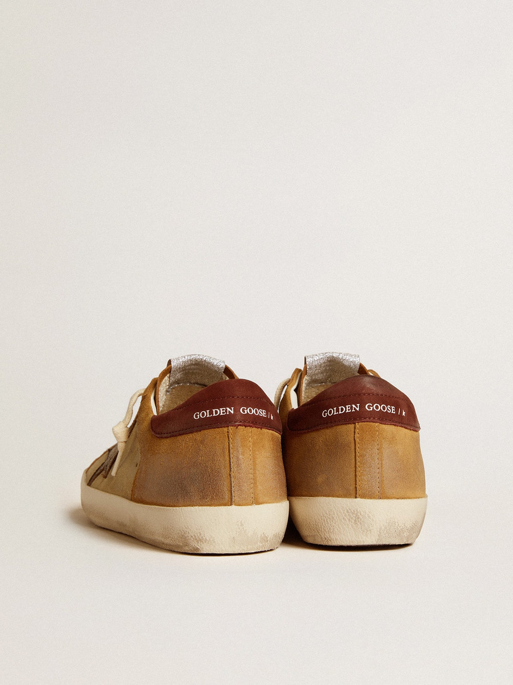 Golden Goose Men’s Super-Star in beige and caramel suede with black crackle leather star