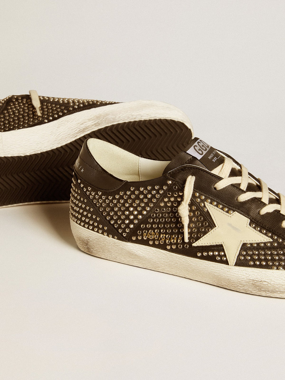 Golden Goose Men’s Super-Star in studded black nappa with white leather star