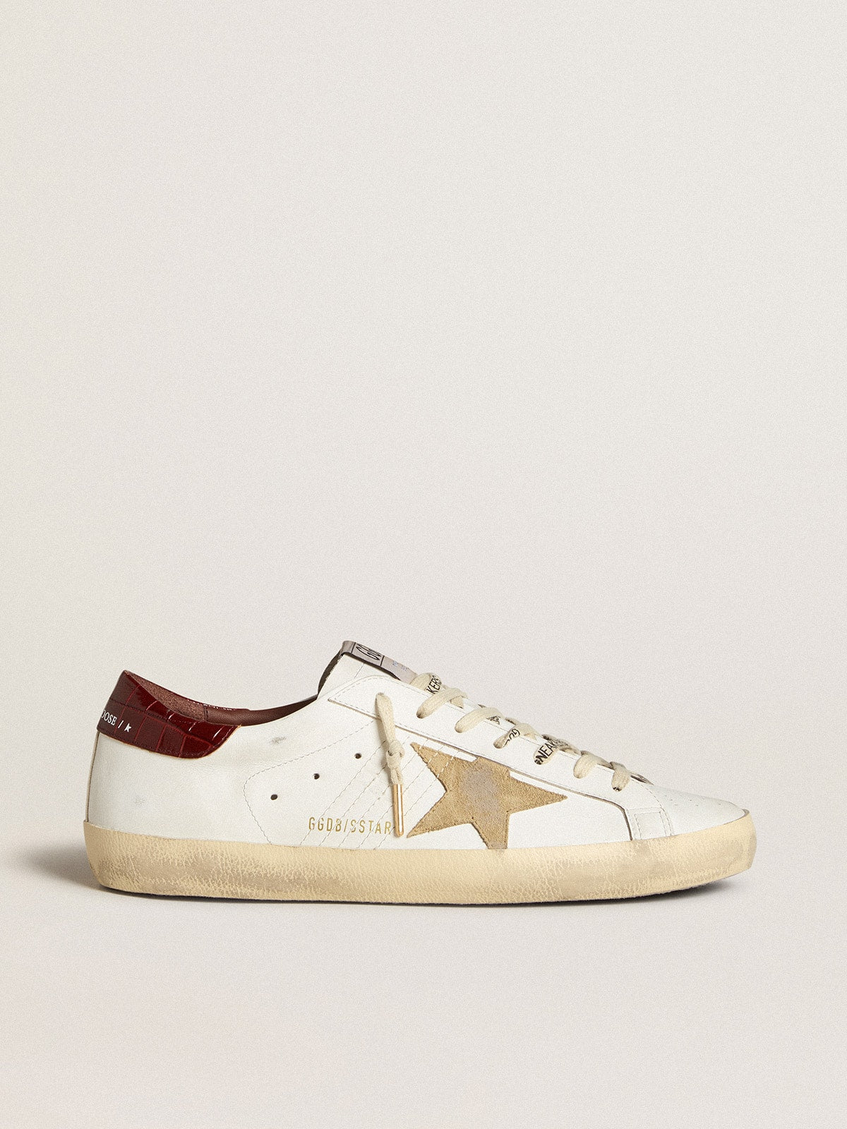 Golden Goose Men's Super-Star with sand suede star and red croc-print leather heel tab