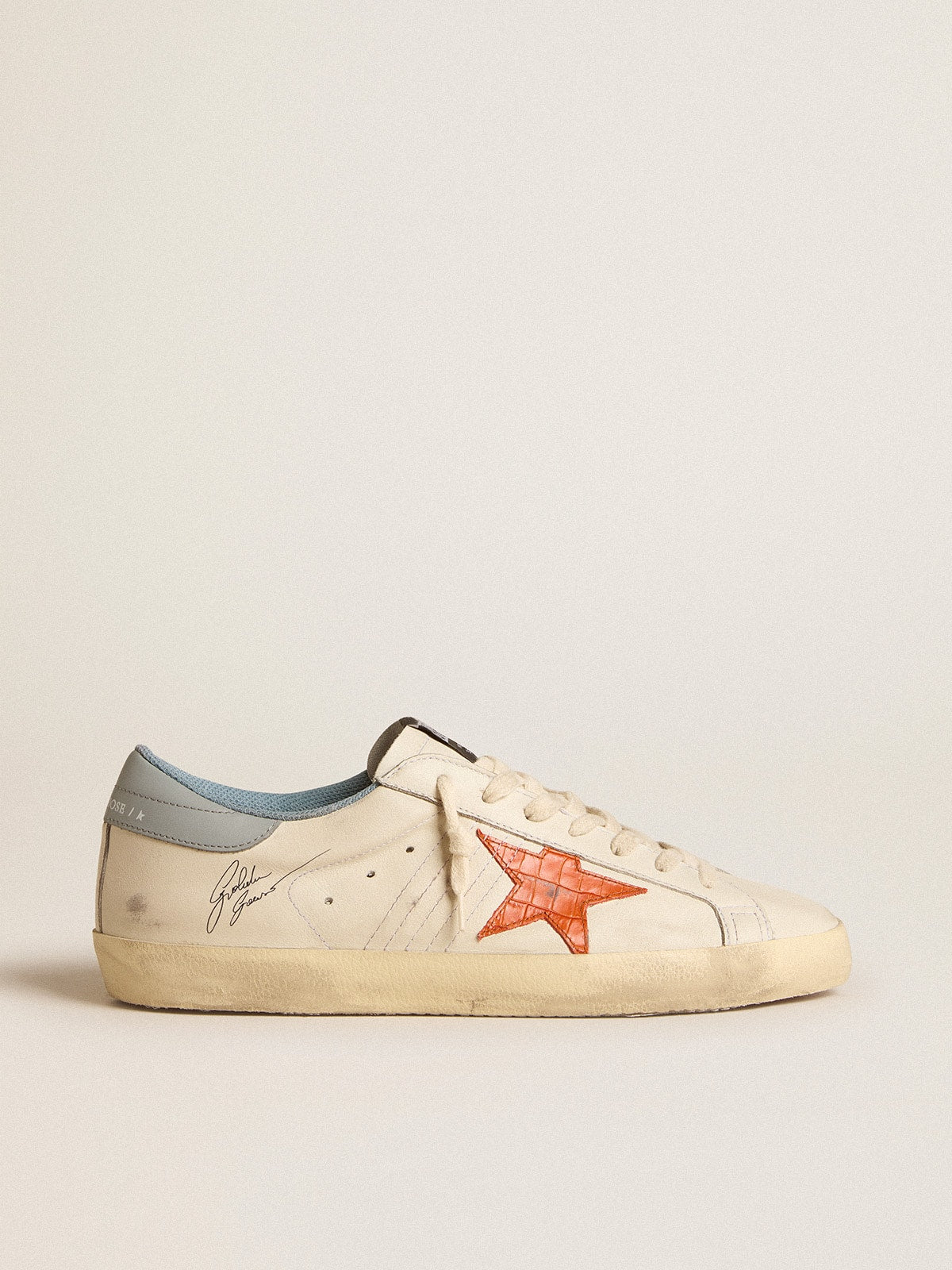 Golden Goose Men's Super-Star with crocodile-print star and silver-blue heel tab