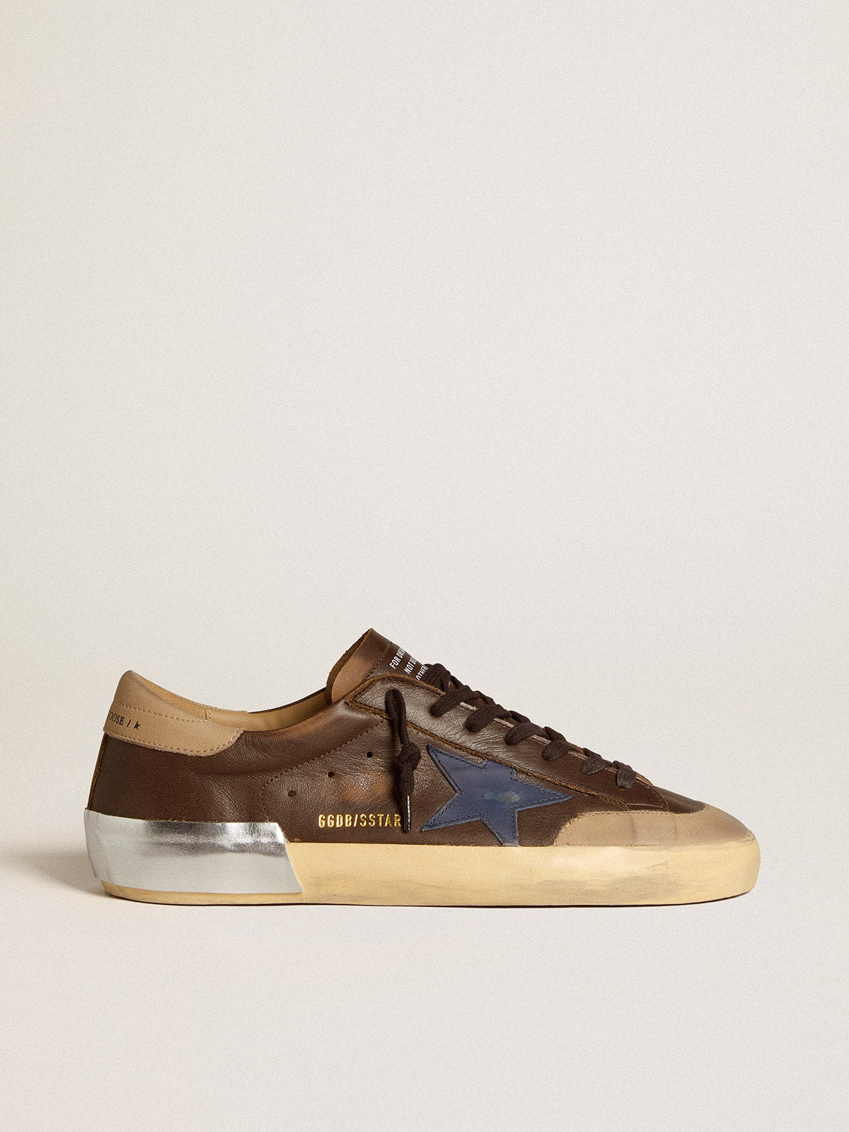Golden Goose Men's Super-Star in leather with blue leather star and beige nubuck heel tab