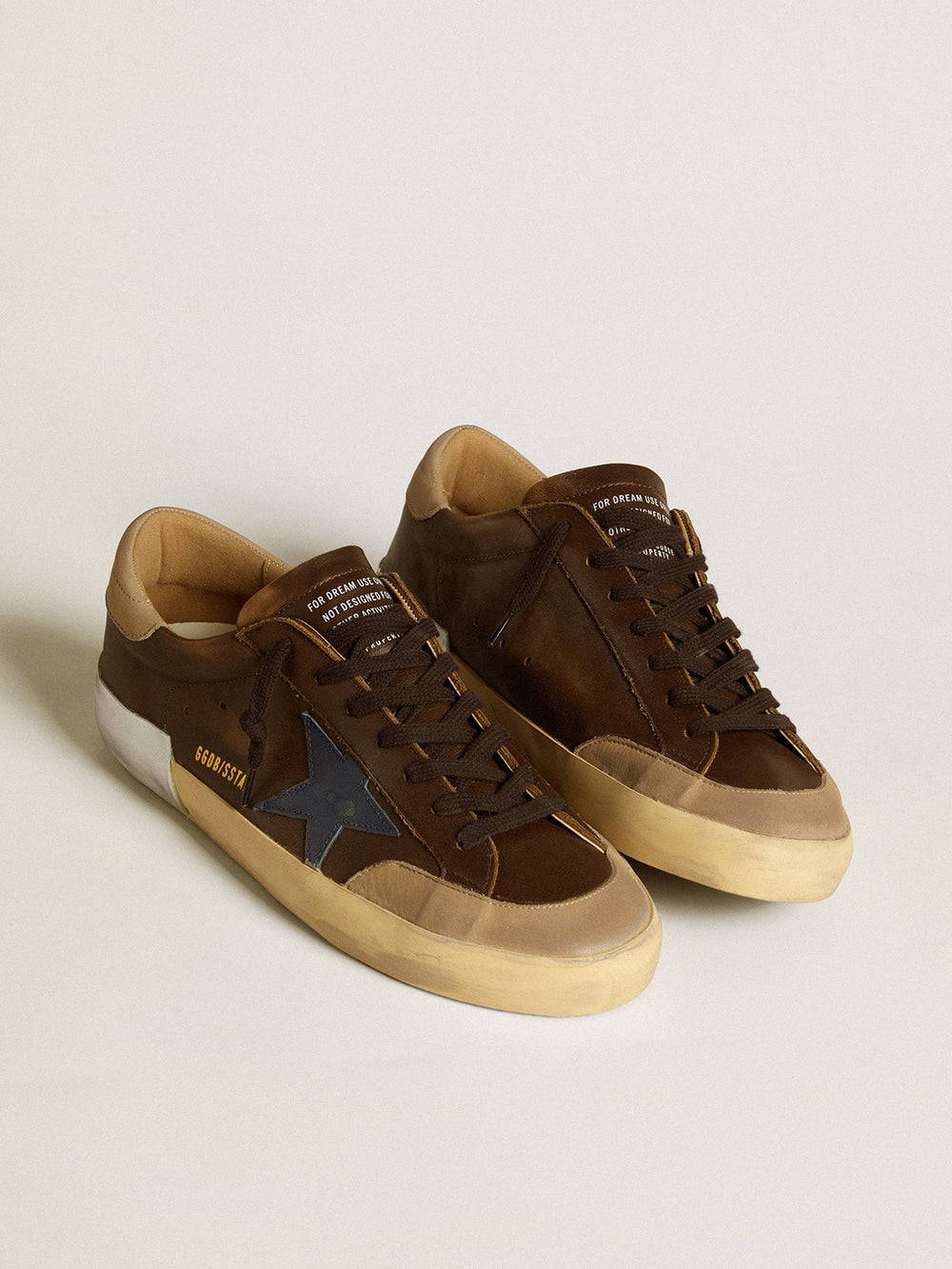 Golden Goose Men's Super-Star in leather with blue leather star and beige nubuck heel tab