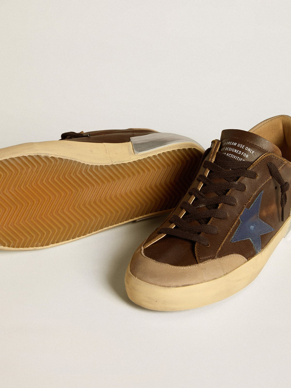 Golden Goose Men's Super-Star in leather with blue leather star and beige nubuck heel tab