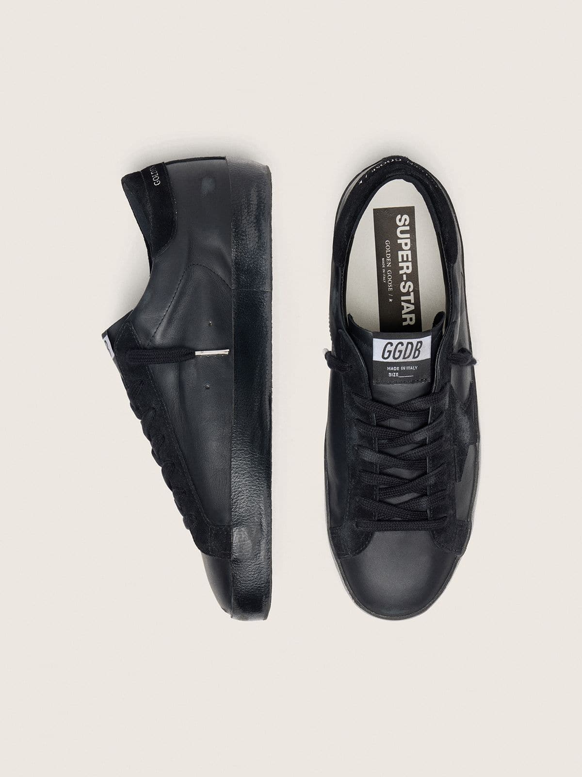 Golden Goose Men's Super-Star in black nappa with black suede star and heel tab