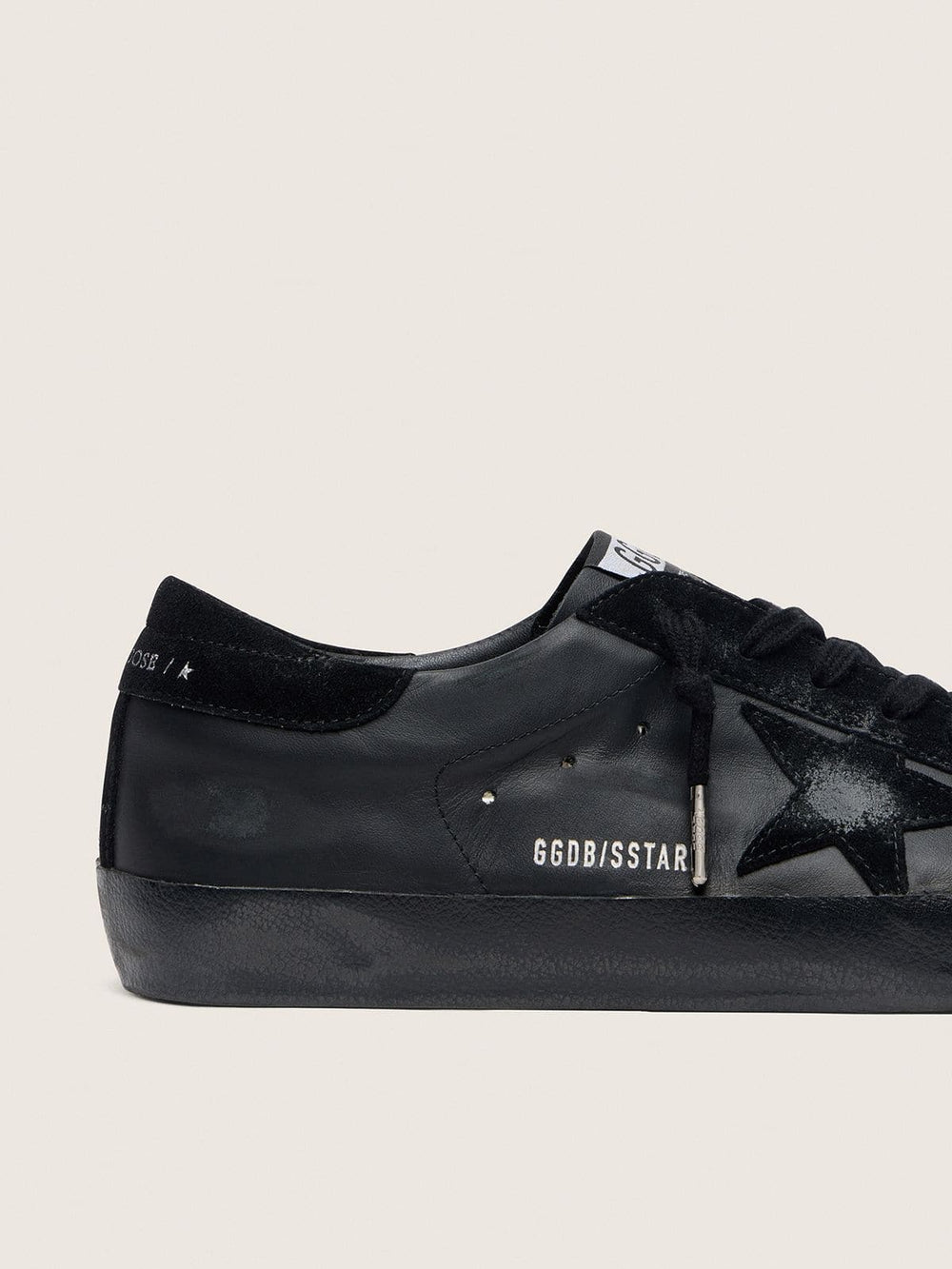 Golden Goose Men's Super-Star in black nappa with black suede star and heel tab