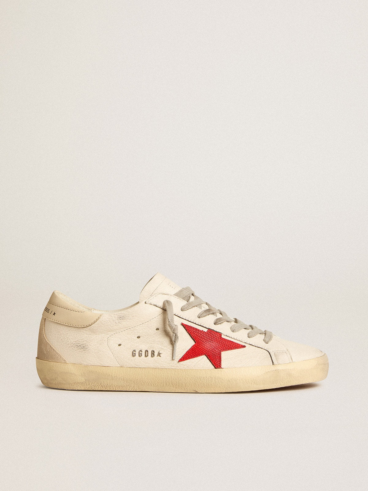Golden Goose Men's Super-Star in nappa with red star and cream leather heel tab