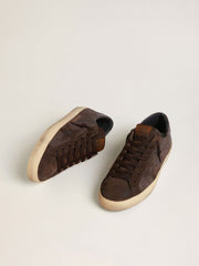 Golden Goose Men's Super-Star LTD in brown nubuck with suede star and purple leather heel tab