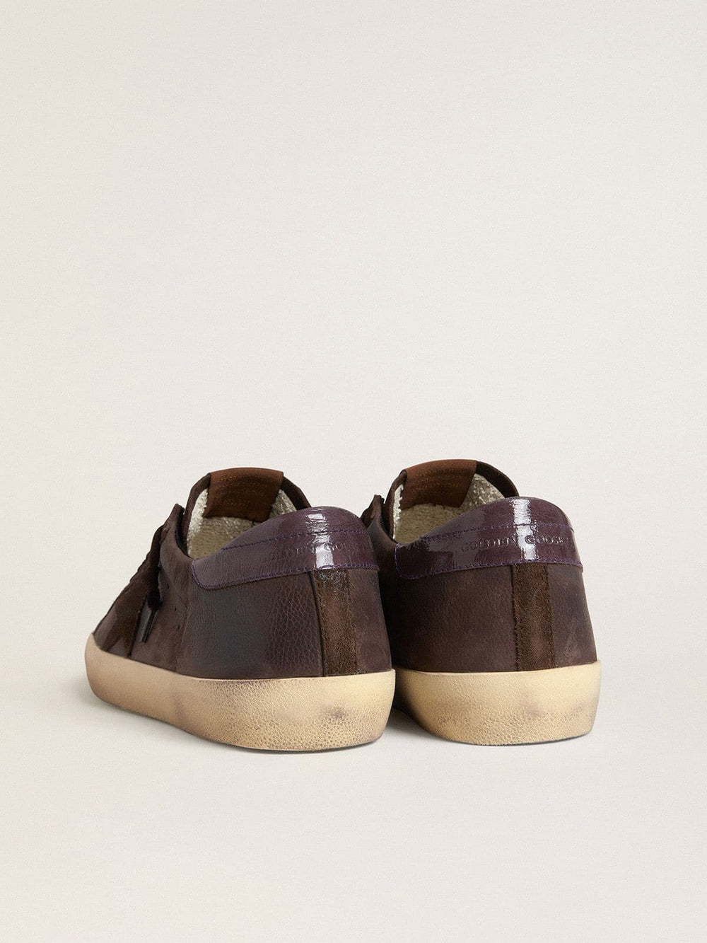 Golden Goose Men's Super-Star LTD in brown nubuck with suede star and purple leather heel tab
