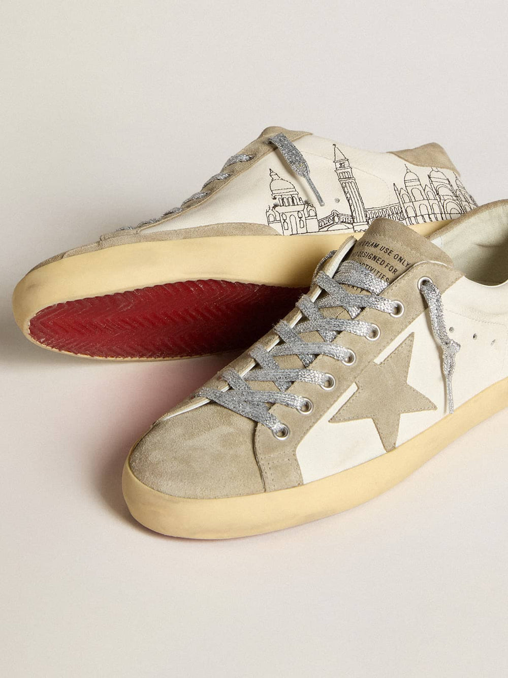 Golden Goose Men’s Super-Star in nappa with ice-gray suede star and black embroidery