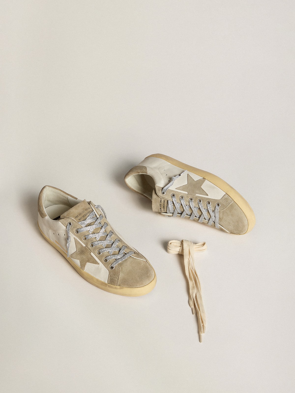 Golden Goose Men’s Super-Star in nappa with ice-gray suede star and black embroidery