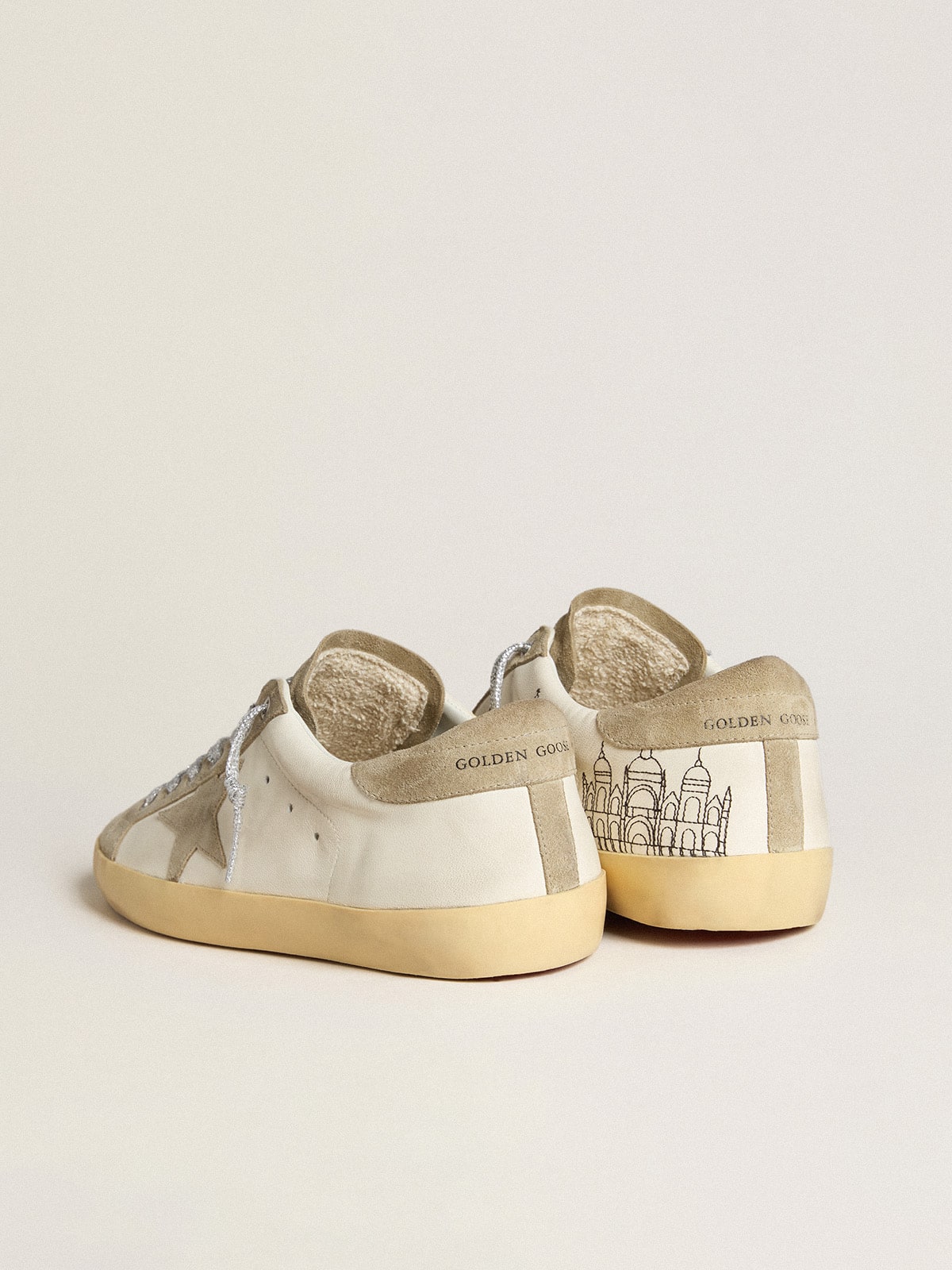 Golden Goose Men’s Super-Star in nappa with ice-gray suede star and black embroidery