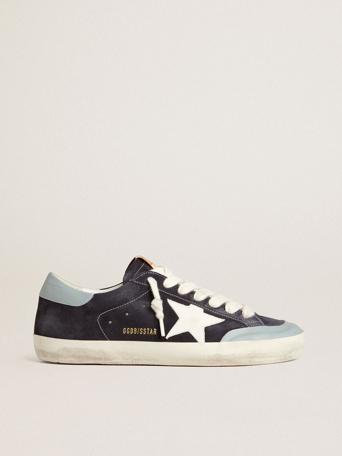 Golden Goose Men's Super-Star in midnight-blue suede with white leather star and light blue leather heel tab