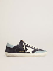 Golden Goose Men's Super-Star in midnight-blue suede with white leather star and light blue leather heel tab