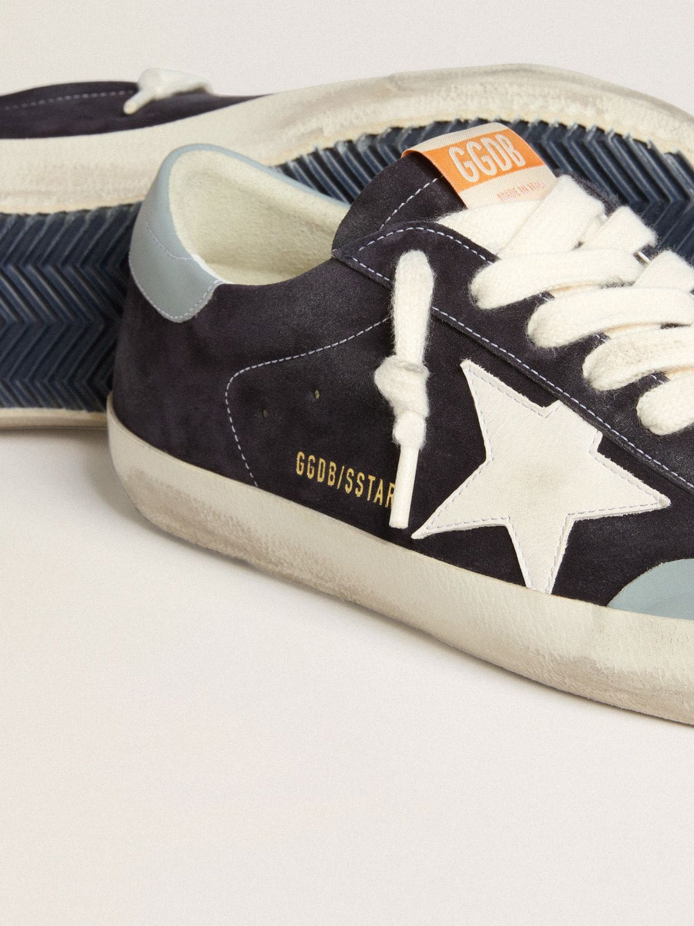 Golden Goose Men's Super-Star in midnight-blue suede with white leather star and light blue leather heel tab