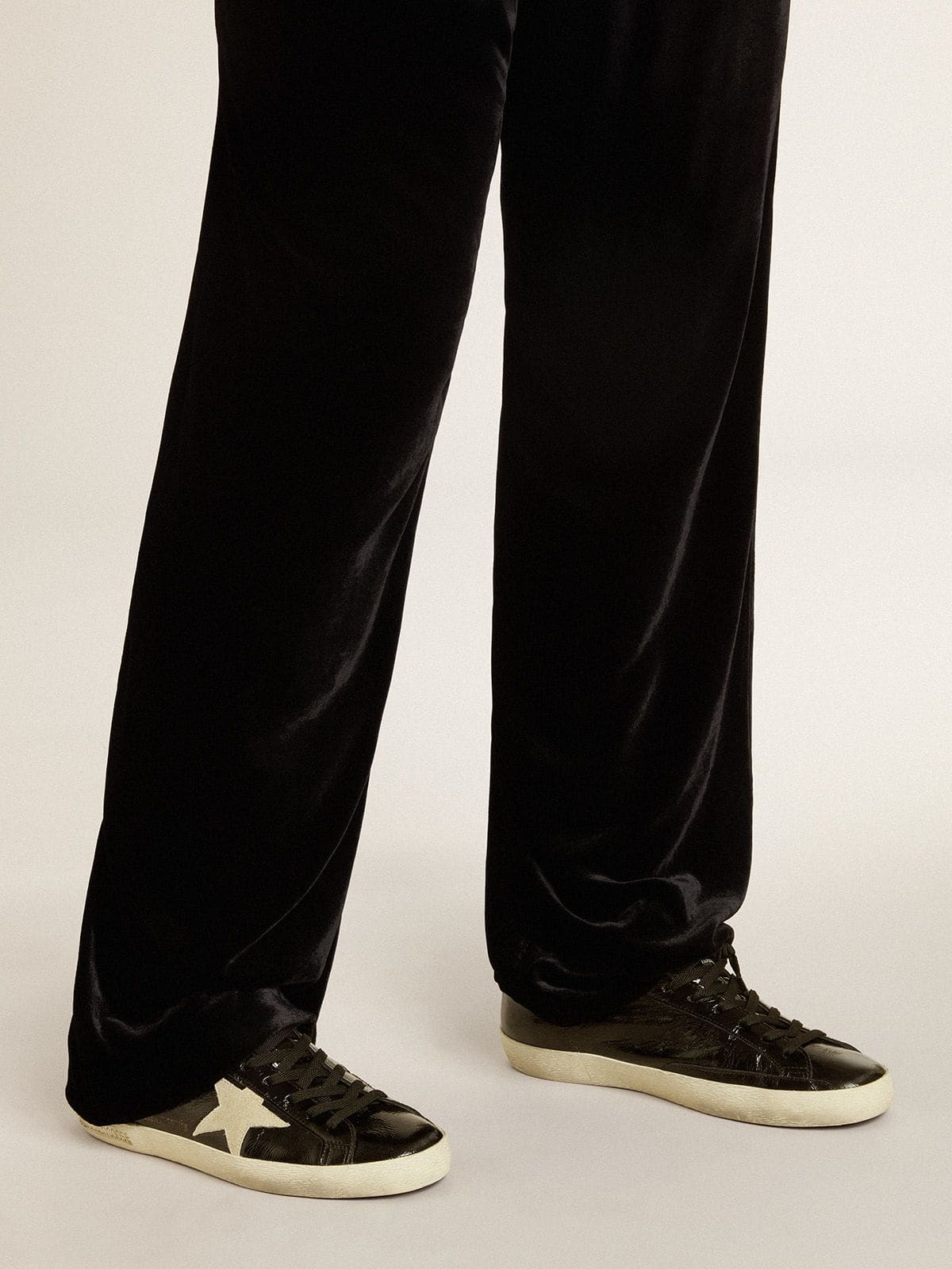 Golden Goose Men's Super-Star  in black patent leather with suede star and heel tab