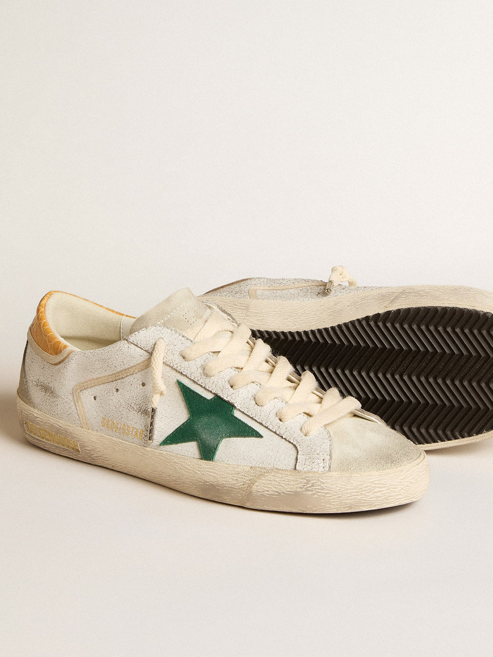 Golden Goose Men's Super-Star with green suede star and yellow croc-print leather heel tab