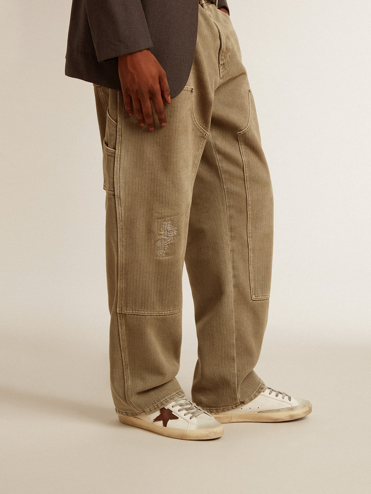 Golden Goose Men's Bio-based Super-Star with canvas star and dark brown leather heel tab