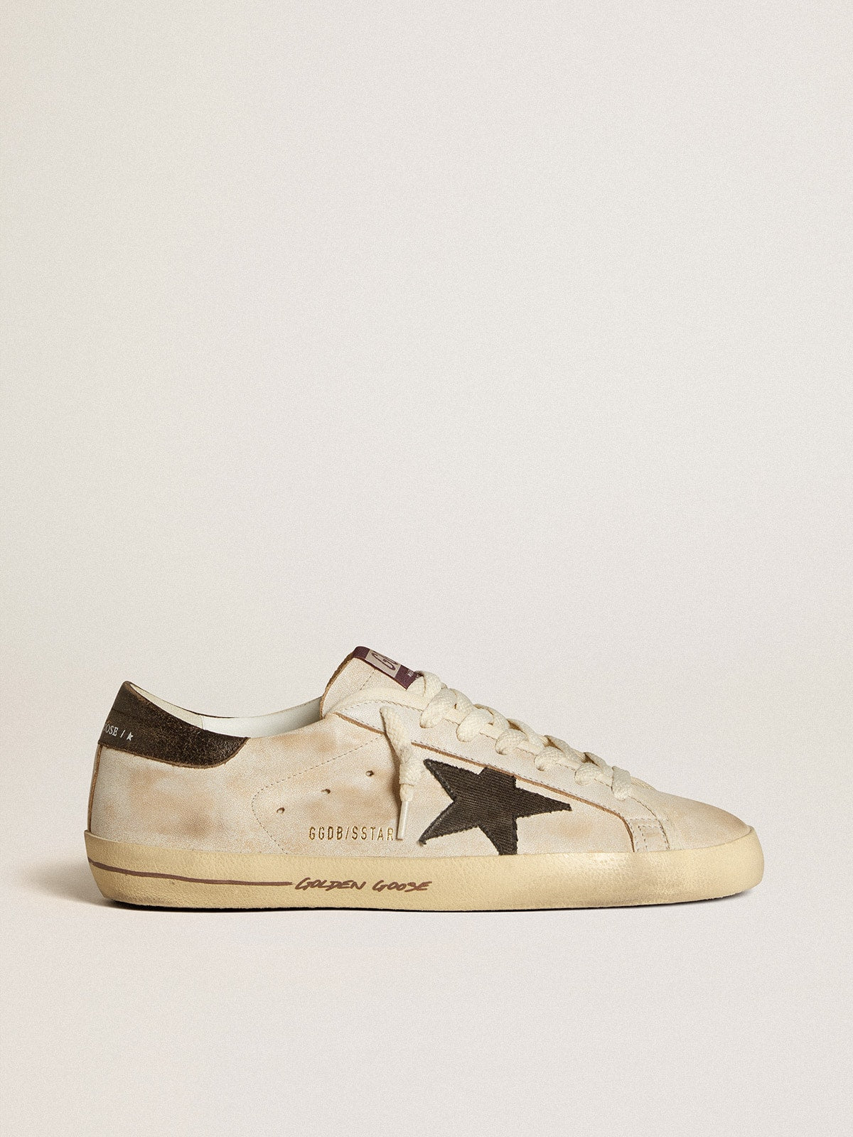 Golden Goose Men's Super-Star in leather with black denim star and black leather heel tab