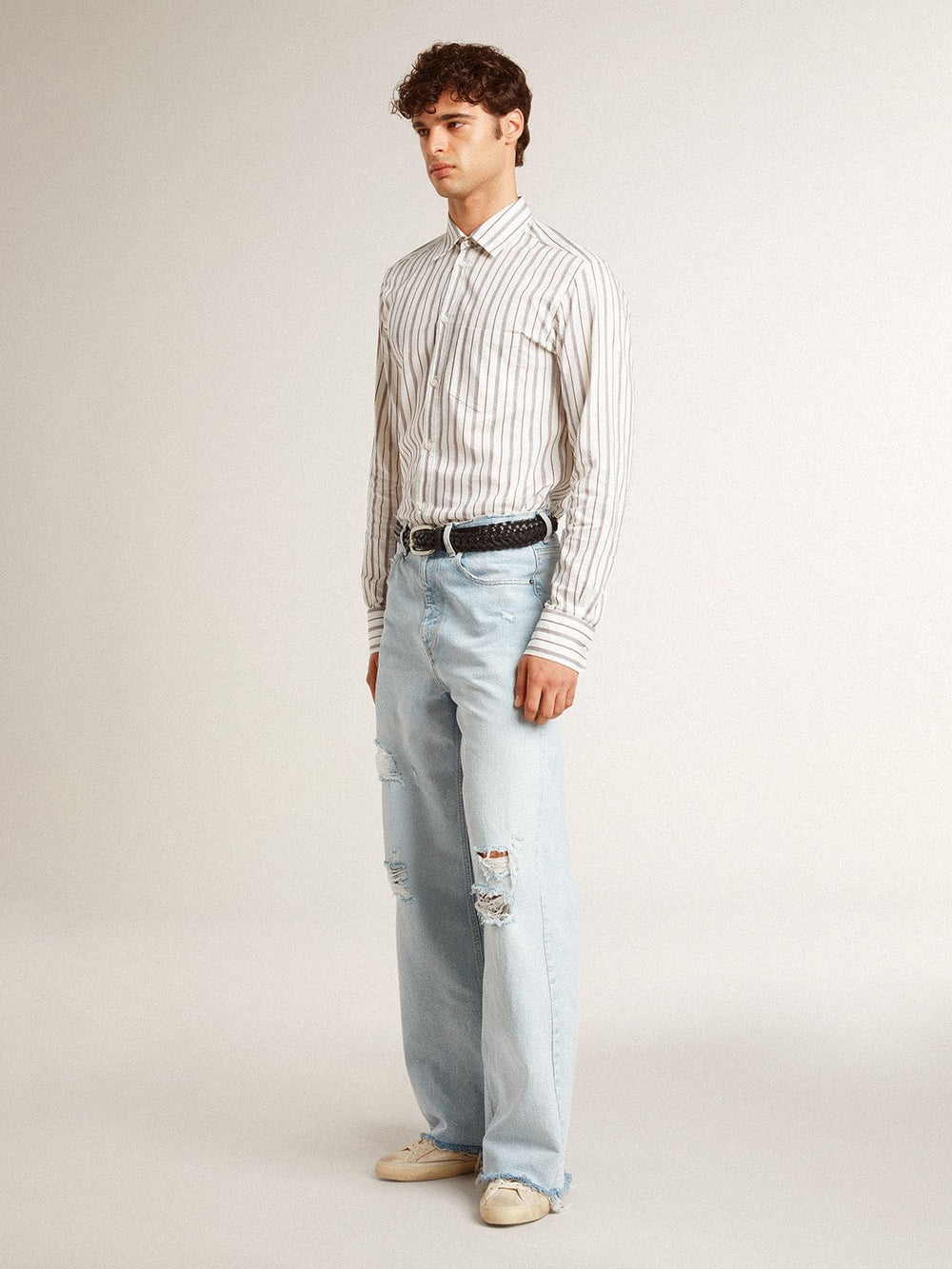 Golden Goose Men's Super-Star in leather with black denim star and black leather heel tab