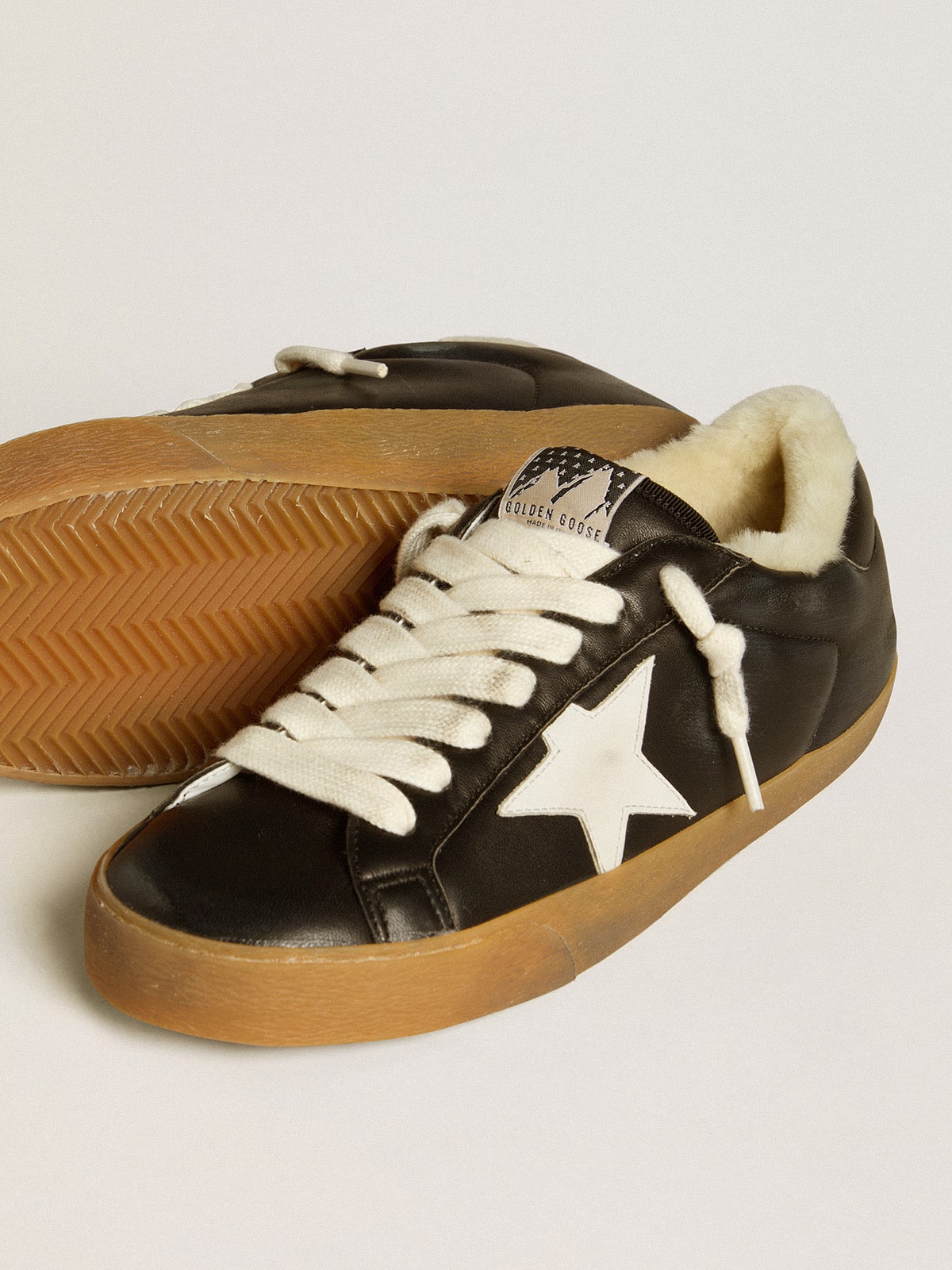 Golden Goose Men's Super-Star in matelassé nappa with leather star and shearling lining
