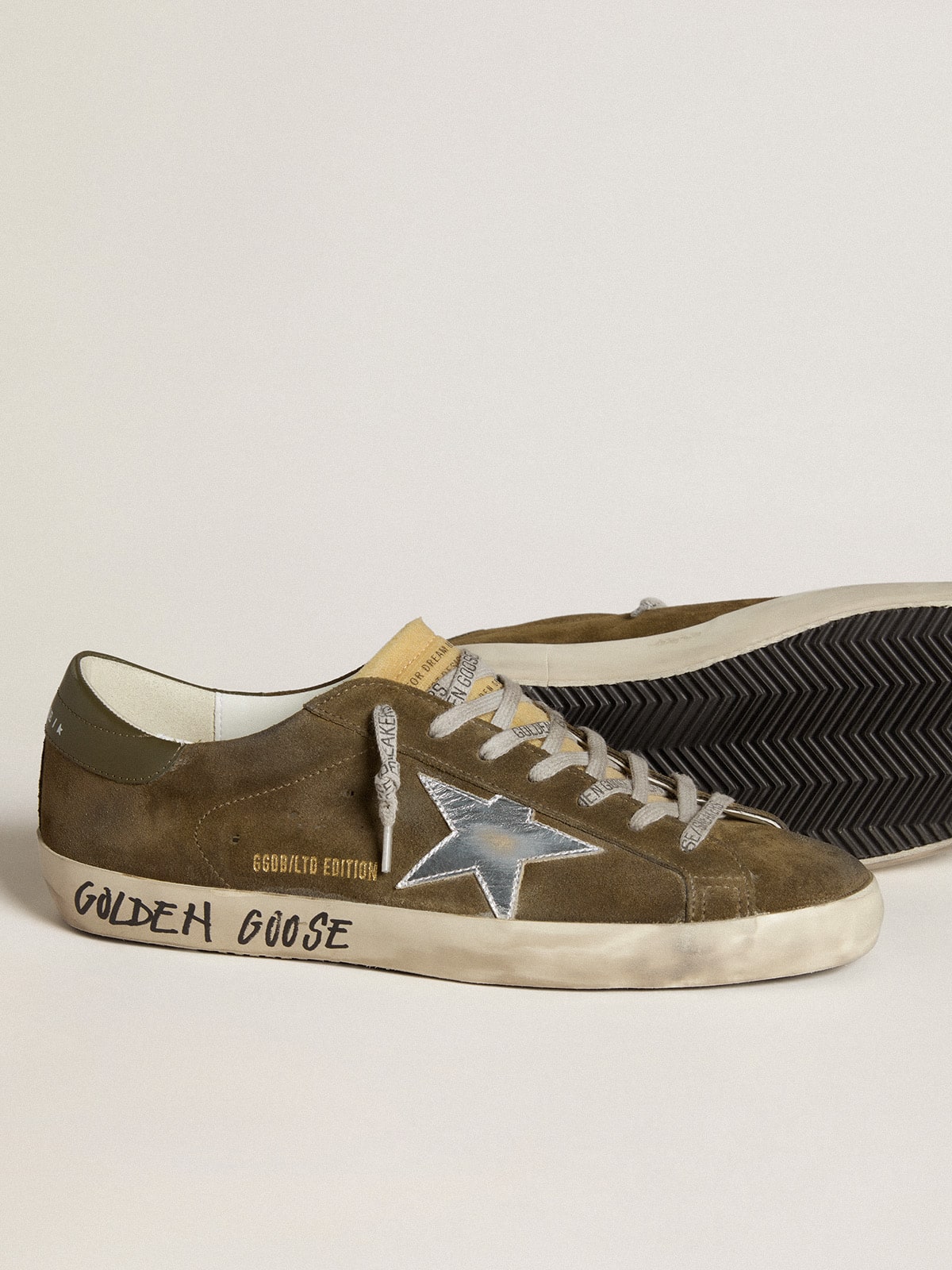 Golden Goose Men's Super-Star LTD in suede with metallic leather star and leather heel tab