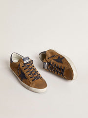 Golden Goose Men's Super-Star LTD in tobacco-colored croc-print leather with midnight blue leather star and heel tab
