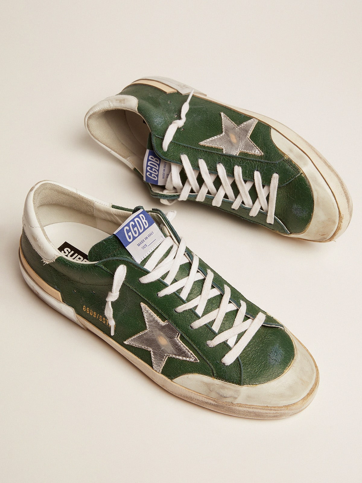 Golden Goose Men's Super-Star in green leather and multifoxing