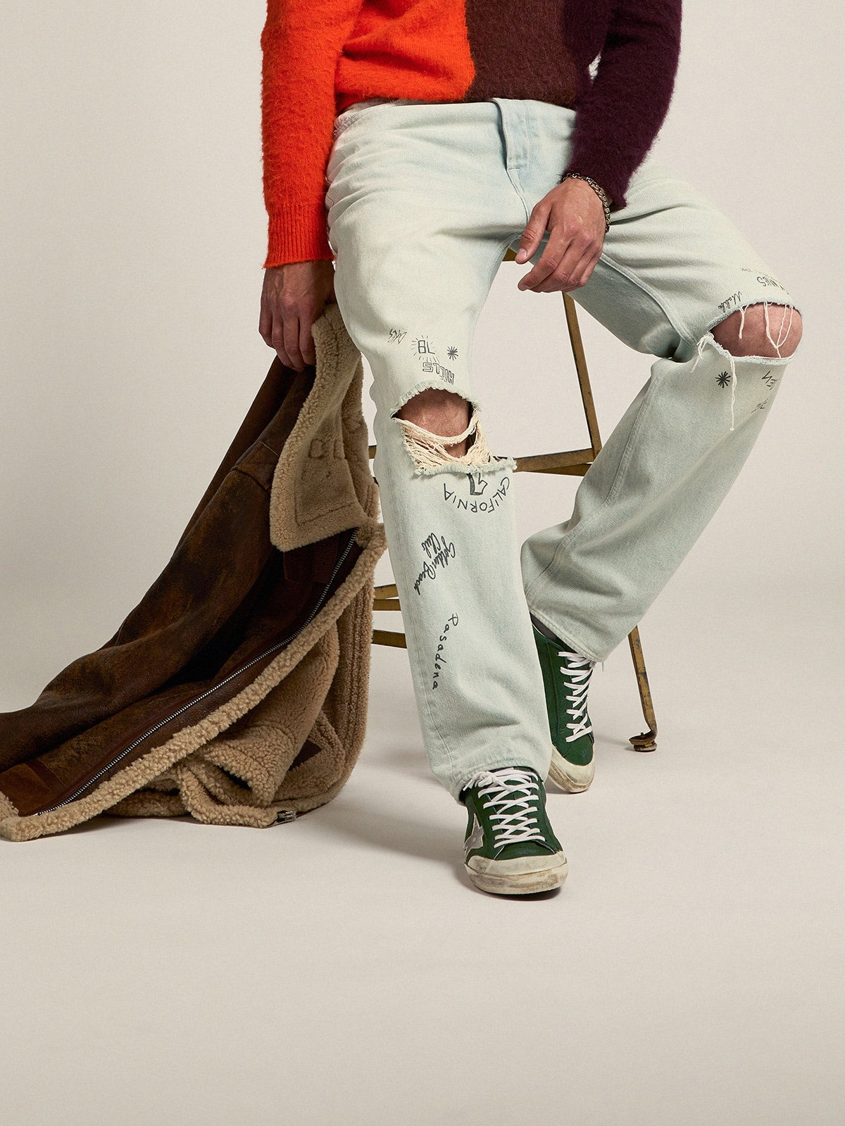 Golden Goose Men's Super-Star in green leather and multifoxing