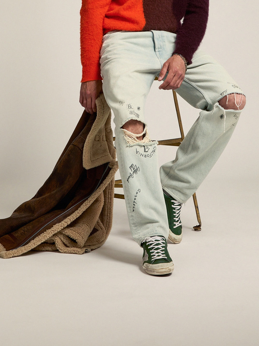 Golden Goose Men's Super-Star in green leather and multifoxing