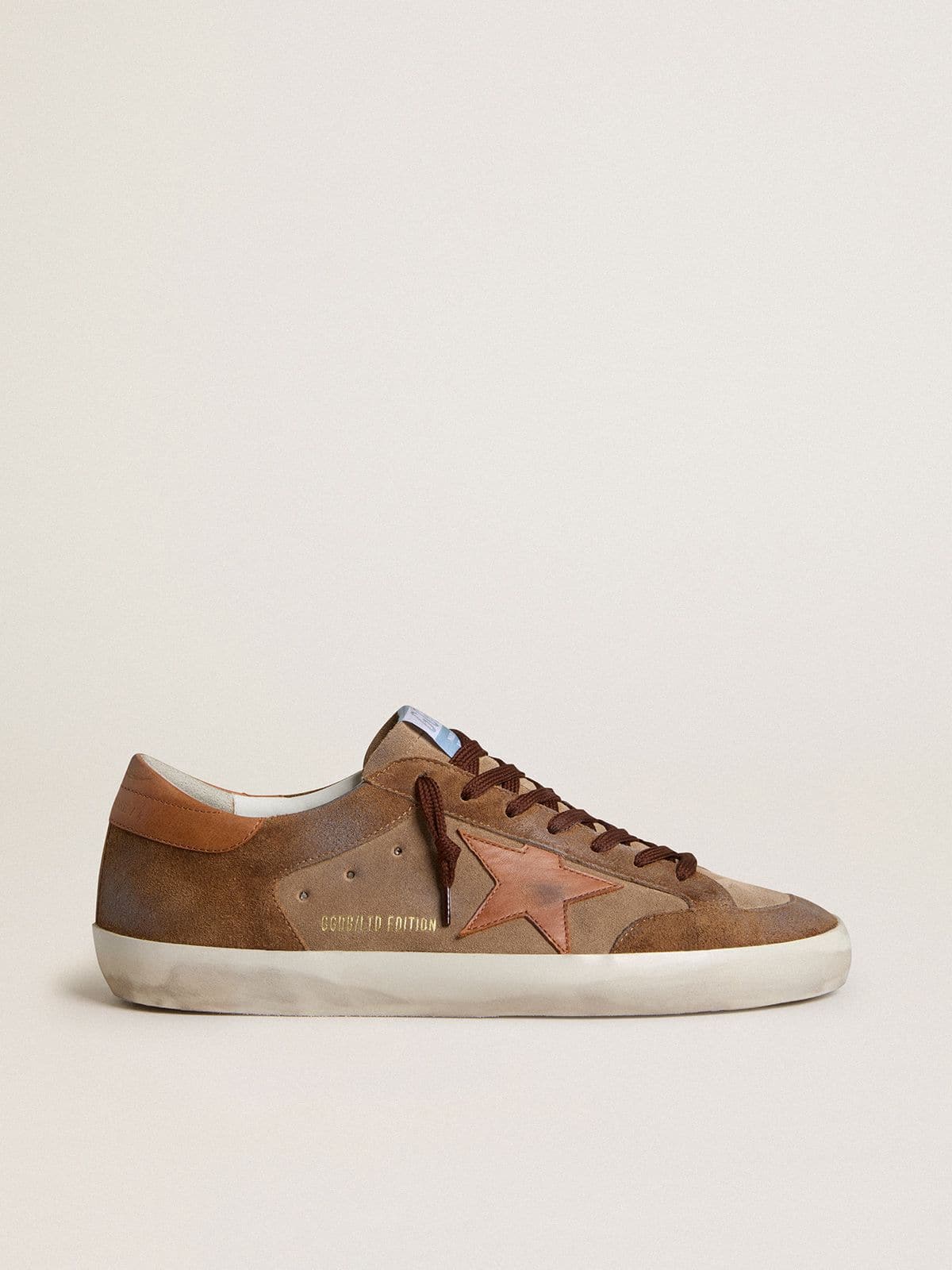 Golden Goose Men's Super-Star in brown suede with tan leather star and heel tab