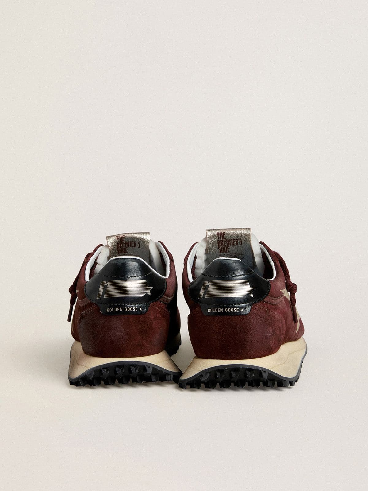 Golden Goose Men's Marathon with burgundy satin upper and platinum leather star