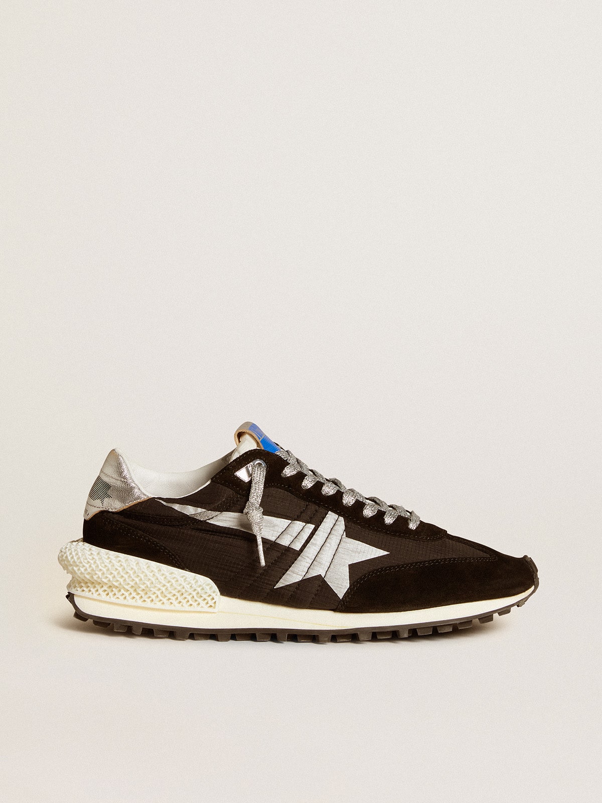 Golden Goose Men’s Marathon with black ripstop nylon upper and silver star