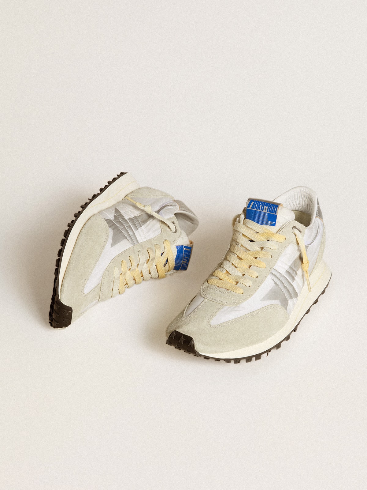Golden Goose Men’s Marathon with white nylon upper and silver star