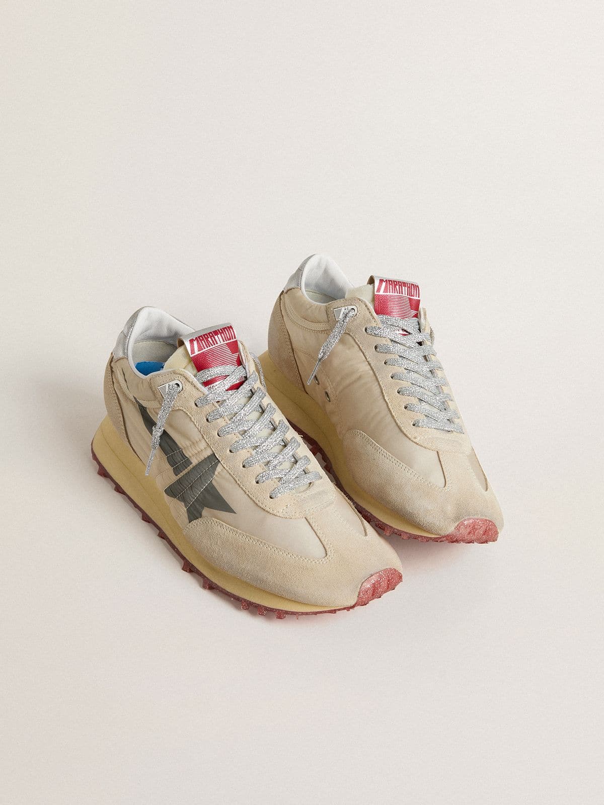 Golden Goose Men’s Marathon with beige nylon upper and gray star