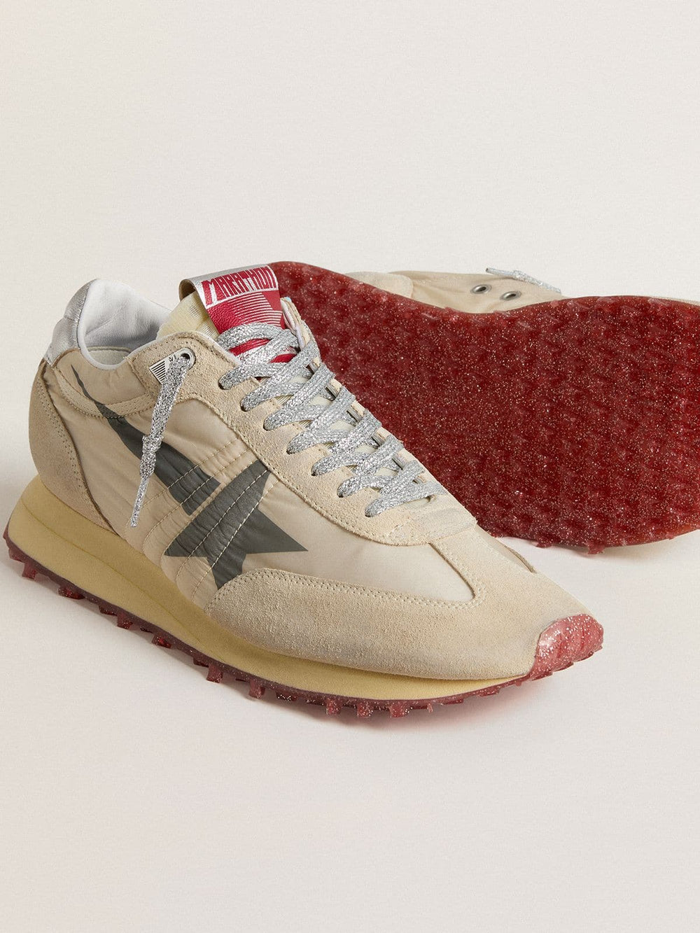 Golden Goose Men’s Marathon with beige nylon upper and gray star