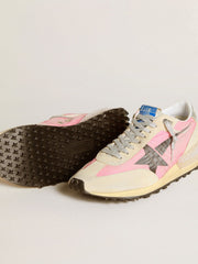 Golden Goose Men's Marathon in pink nylon and gold suede with black printed star