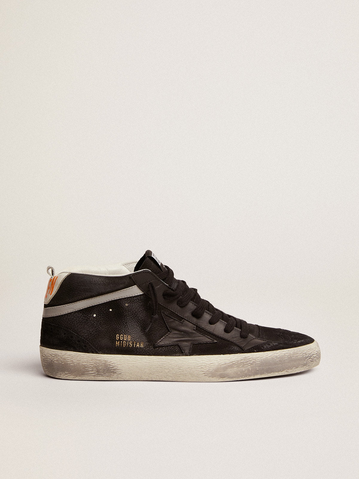 Golden Goose Men's Mid Star in nubuck with black leather star and silver flash