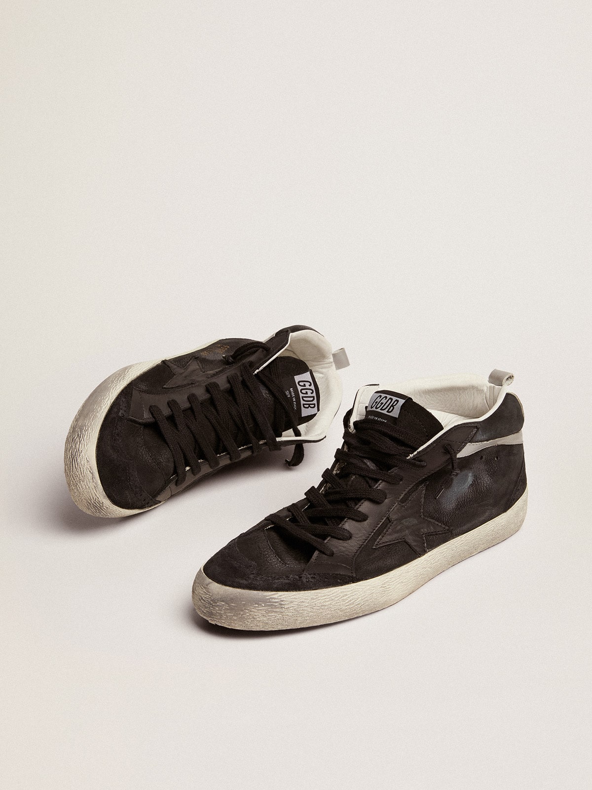 Golden Goose Men's Mid Star in nubuck with black leather star and silver flash