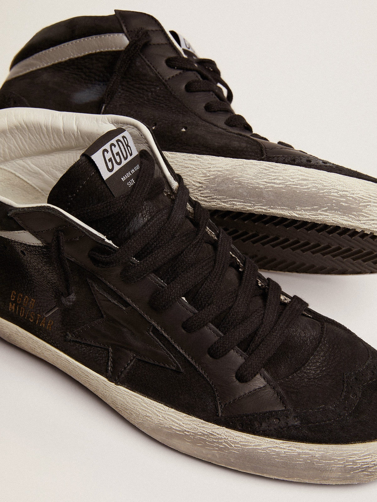 Golden Goose Men's Mid Star in nubuck with black leather star and silver flash