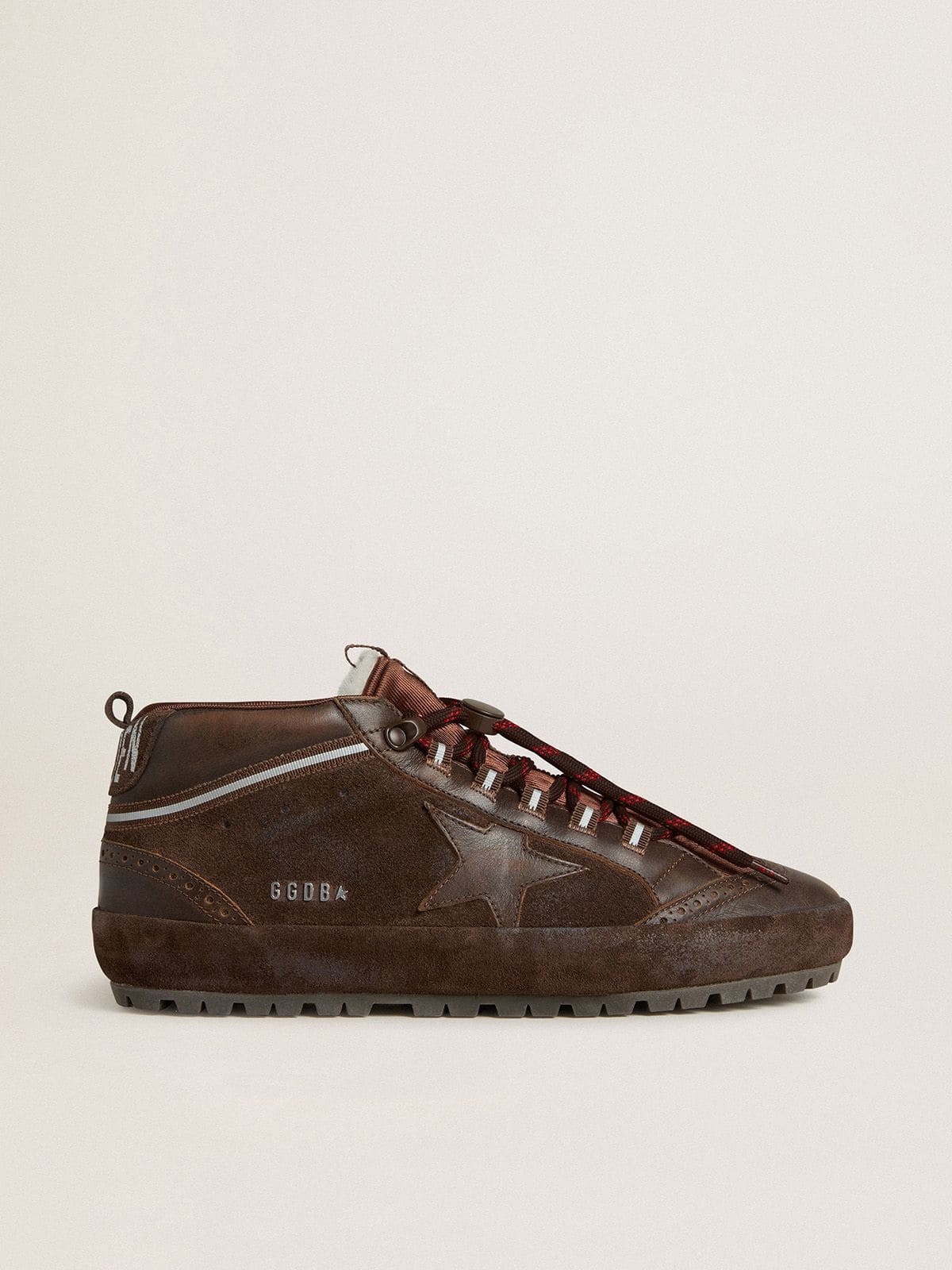 Golden Goose Men's Mid Star Ski in brown suede with leather star and suede heel tab