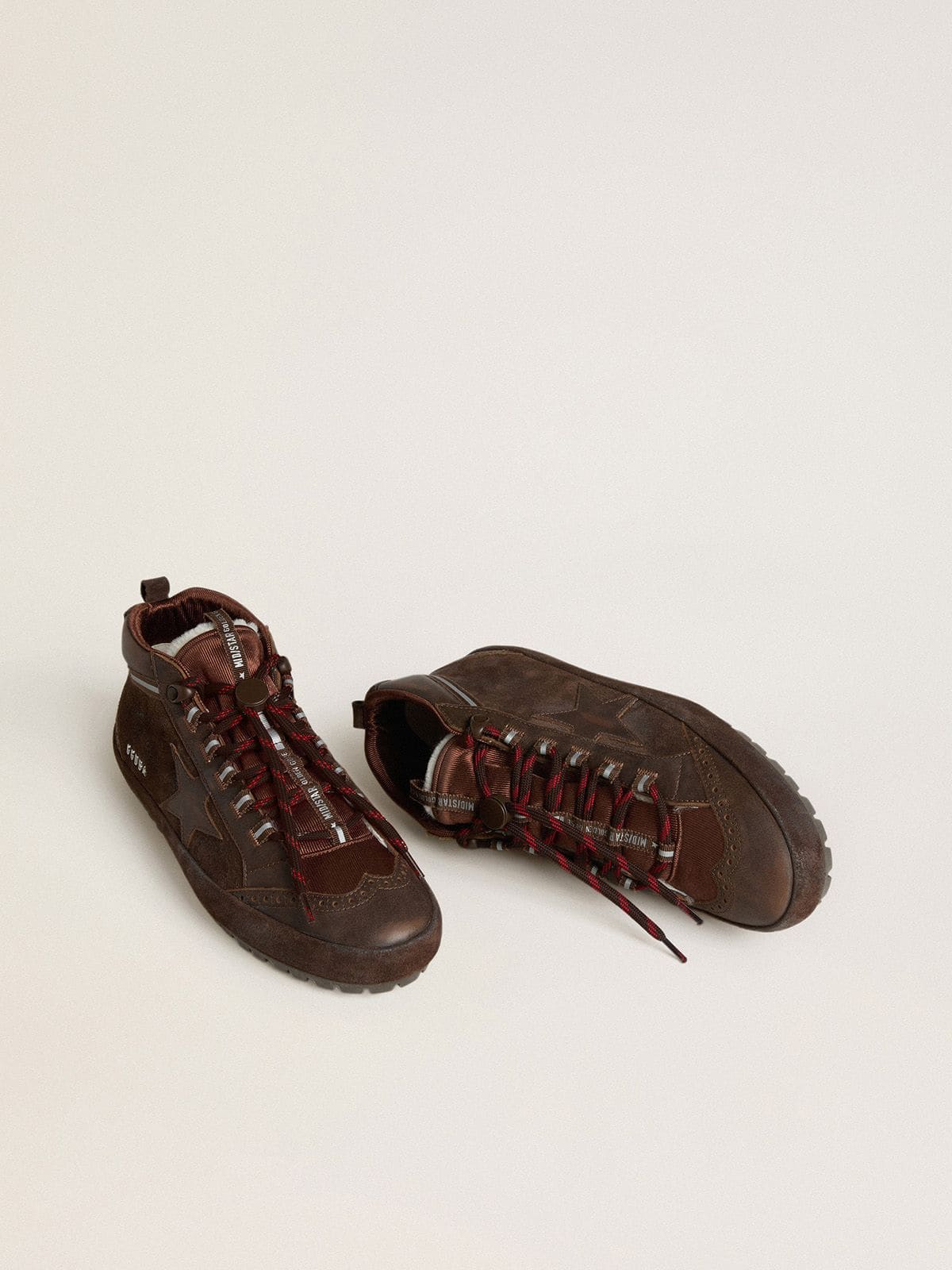 Golden Goose Men's Mid Star Ski in brown suede with leather star and suede heel tab